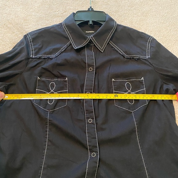 Express western style black long sleeve button up white embroidery fringe size L - Picture 7 of 8